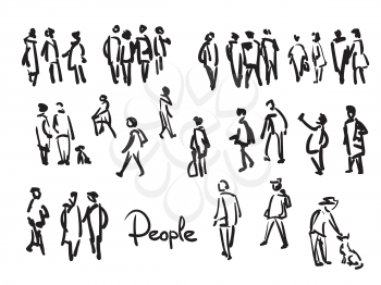 Casual People Sketch. Outline hand drawing illustration