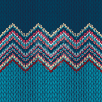 Seamless knitting Christmas pattern with wave ornament in red blue white yellow color
