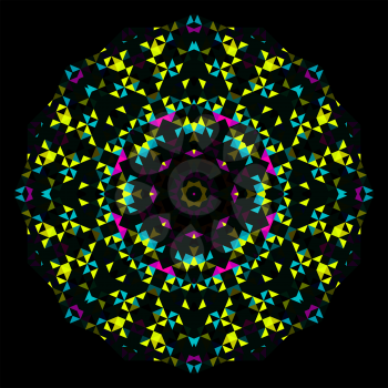 Abstract Geometric Bright Kaleidoscope Pattern. Circle Symmetric Design. Round Flower Ornament