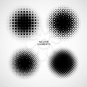 Simple Abstract Halftone Backgrounds. Vector Set of Isolated Halftone Modern Design Element. Black and white raster dots