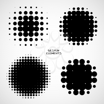 Simple Abstract Halftone Backgrounds. Vector Set of Isolated Halftone Modern Design Element. Black and white raster dots