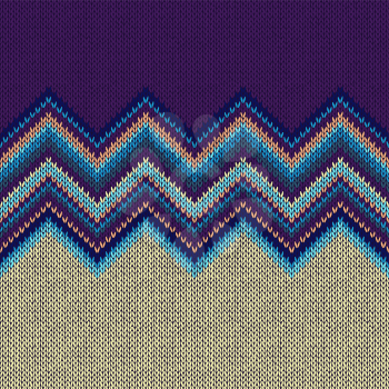 Seamless Ethnic Geometric Knitted Pattern. Violet Yellow Blue Horizontal Seamless Background