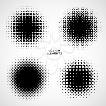 Halftone Backgrounds. Vector Set of Isolated Halftone Modern Design Element. Simple Abstract Black and white raster dots