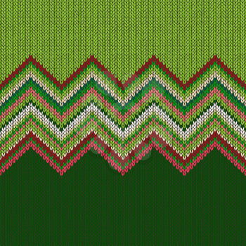 Seamless ethnic geometric knitted pattern. Style green white red background