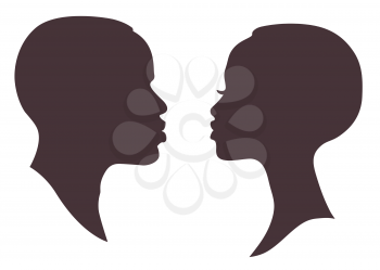 African woman and man face silhouette. Young attractive modern female male profile sign logo