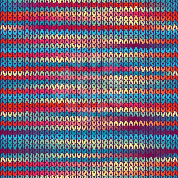 Seamless Knitted Melange Pattern. Blue Yellow Red Color Vector Illustration