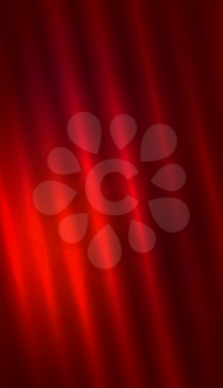Abstract red background. Vertical diagonal fabric wave. Bright illuminated curtain and dark corners