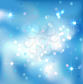 Blue sky abstract background with clouds and stars. Magical New Year, Christmas event style background