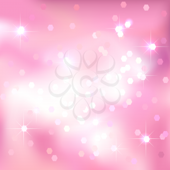 Pink abstract background with light spots and stars. Magical New Year, Christmas event style background