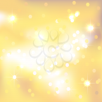 Gold abstract background with light spots and stars. Magical New Year, Christmas event style background