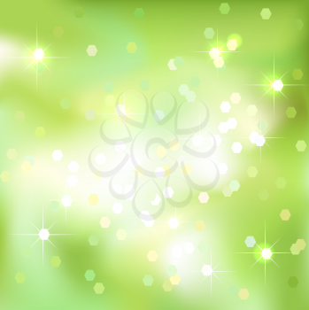 Green abstract background with light spots and stars. Nature concept background