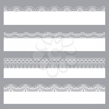 Lace borders. Set of white seamless patterns