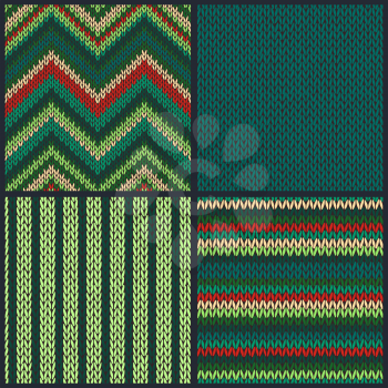 Seamless knitted pattern. Set of green red color backgrounds.
