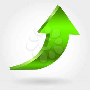 Green arrow pointing upwards. Growing business concept