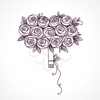 Bouquet of roses. Hand drawing stylized flowers.