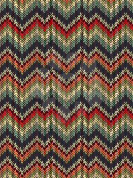 Multicolor seamless knit pattern. Zigzag embroidery texture.