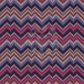 Multicolor seamless knit pattern. Zigzag embroidery.