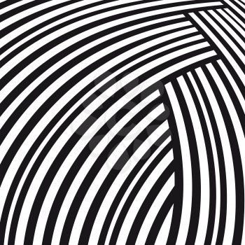 Abstract striped background. Black and white curve pattern.