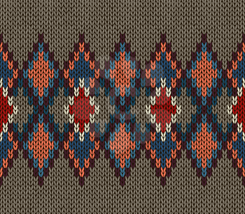 Seamless Knitted Pattern. Red Blue White Brown Color. Fashionable youth modern style.