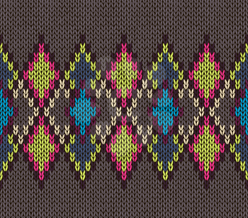 Seamless Knitted Pattern. Blue Yellow Red White Brown Color. Fashionable youth modern style.