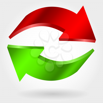 Counter red and green arrows. Photorealistic 3d illustration. Exchange and recovery symbol
