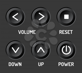 Black Control Panel. Set of white round buttons. Gadget control
