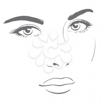 Young woman face with friendly look. Easy graphic drawing.