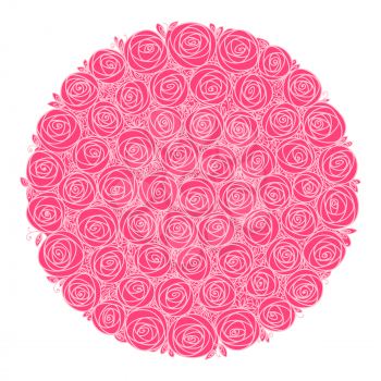 Roses bouquet. Stylized flowers. Isolated pink hand drawn line art.