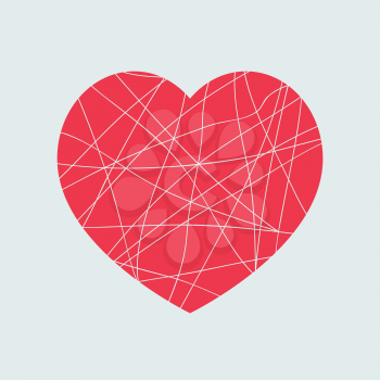 Broken red heart shape isolated on light background. Mosaic love symbol design element.