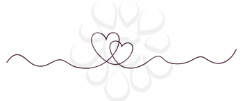 Continuous line art drawing. Couple of hearts symbolize love. Abstract hearts woman and man. Vector illustration .