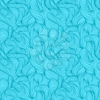 Seamless abstract ultra violet hand drawn pattern, waves background. Yarn curly pattern blue color