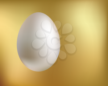 White egg soars hanging in gold space. Antigravity effect. Easter symbol. Spring traditional holidays.