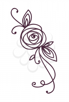 Rose. Stylized flower symbol. Outline hand drawing icon. Decorative element for wedding, birthday design.
