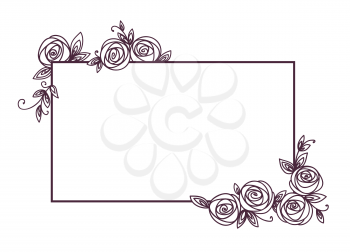 Vintage cute floral frame. Hand drawn illustration for for wedding, greeting, birthday decoration design