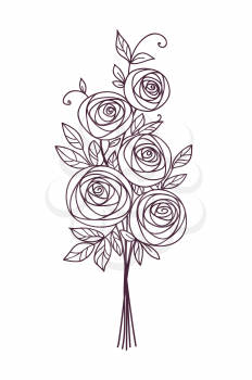 Flower bouquet. Stylized roses outline hand drawing. Present for wedding, birthday