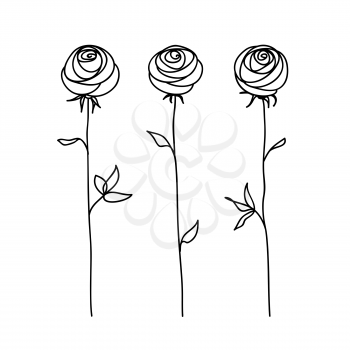 Rose. Stylized flower symbol set. Outline hand drawing icon. Decorative element for wedding, birthday design.