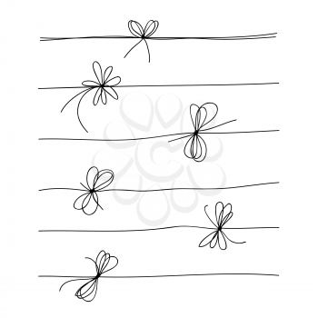 Rope bow collection isolated on white background. Hand drawn vector illustration set