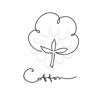 Cotton flower continuous line art drawing. Vector Logo outline illustration. Black and white hand drawn line art style