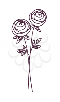 Rose. Stylized flower symbol set. Outline hand drawing icon. Decorative element for wedding, birthday design.