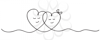 Hearts. Continuous line art drawing. Love and friendship concept. Black and white vector illustration.
