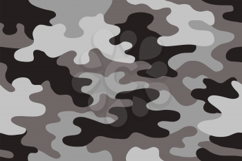 Seamless classic camouflage pattern. Camo fishing hunting vector background. Masking white grey black brown color military texture wallpaper. Army design for fabric paper vinyl print