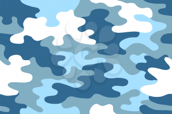 Seamless classic camouflage pattern. Camo fishing hunting vector background. Masking white grey blue color military texture wallpaper. Army design for fabric paper vinyl print