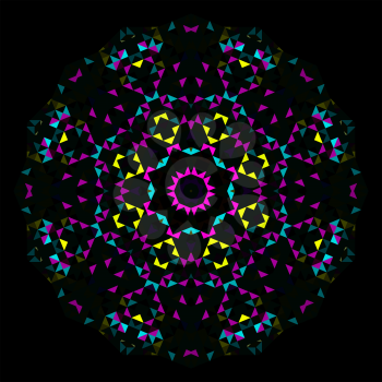 Abstract Geometric Bright Kaleidoscope Pattern. Circle Symmetric Design. Round Flower Ornament.