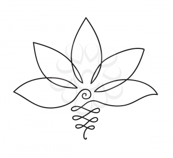 Lotus icon. Logo outline illustration of lotus flower. Black and white hand drawn line art style