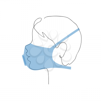 Profile of a little boy in a respirator. Preventative measures. Child protection. Continuous one line vector illustration