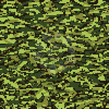Seamless digital pixel classic camouflage pattern. Camo fishing hunting vector background. Masking green brown beige color military texture wallpaper. Army design for fabric paper vinyl print