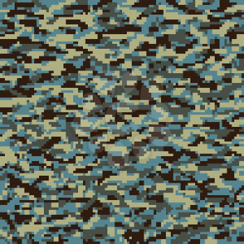 Seamless digital pixel classic camouflage pattern. Camo fishing hunting vector background. Masking blue grey gray white color military texture wallpaper. Army design for fabric paper vinyl print