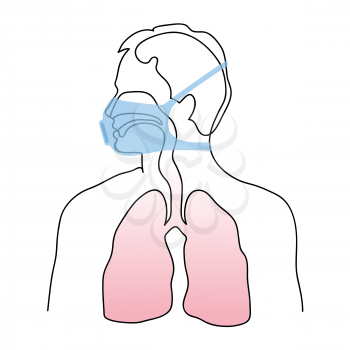 Human protection with medical respirator mask on face. Human anatomy of the respiratory system. Medical healthy lungs anatomy vector illusrtation
