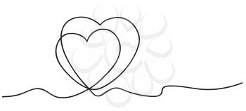 Hearts. Continuous line art drawing. Friendship and love concept. Best friend forever. Black and white vector illustration