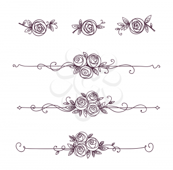Floral elegant pattern black and white. Vintage element for decor line art. Rose flower outline